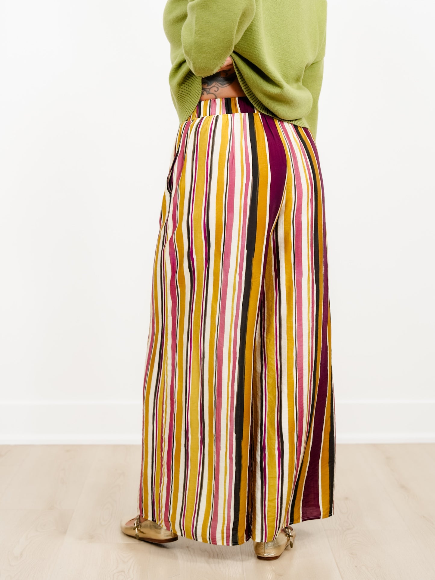 Vertical Stripe Elastic Waist Wide Leg Palazzo Pants