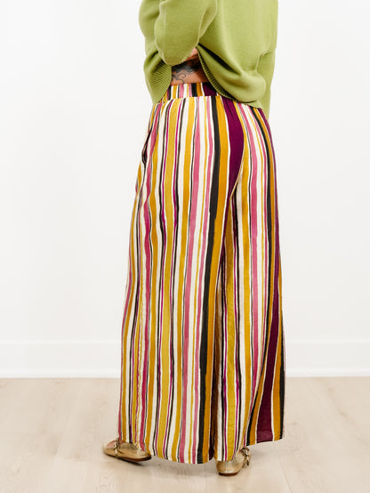 Vertical Stripe Elastic Waist Wide Leg Palazzo Pants