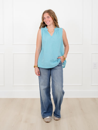 Door Buster! Plus/Reg Embroidered Floral Sleeveless V Neck Top