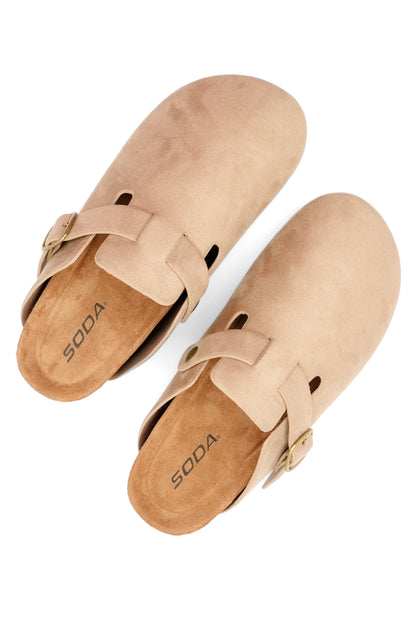 Vegan Suede Closed Toe Buckle Mule