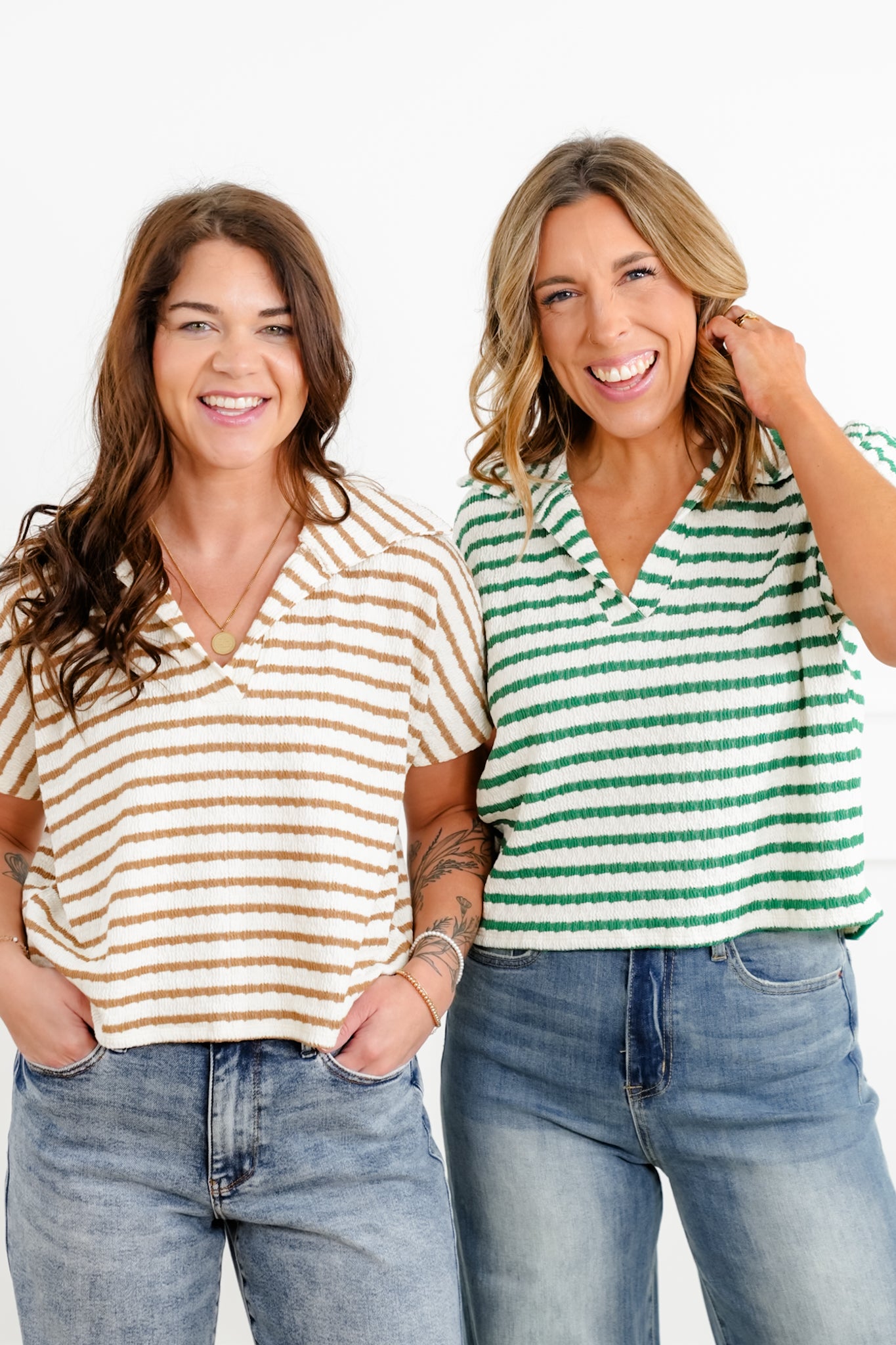 Door Buster! Zenana Striped Split Neck Collared Top