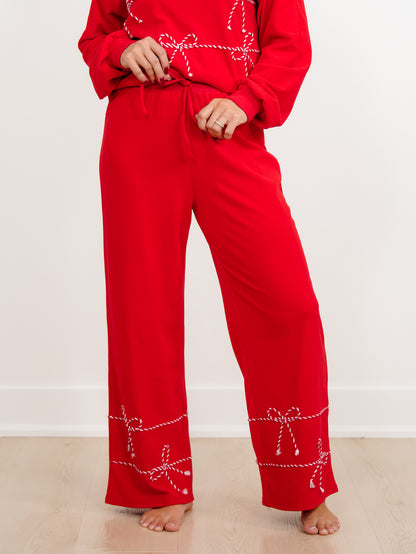 Candy Cane Bows Long Sleeve Top and Pants Lounge Set