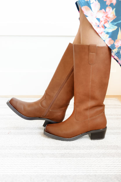 MIA Chic Pull On Knee High Boot with Stacked Heel