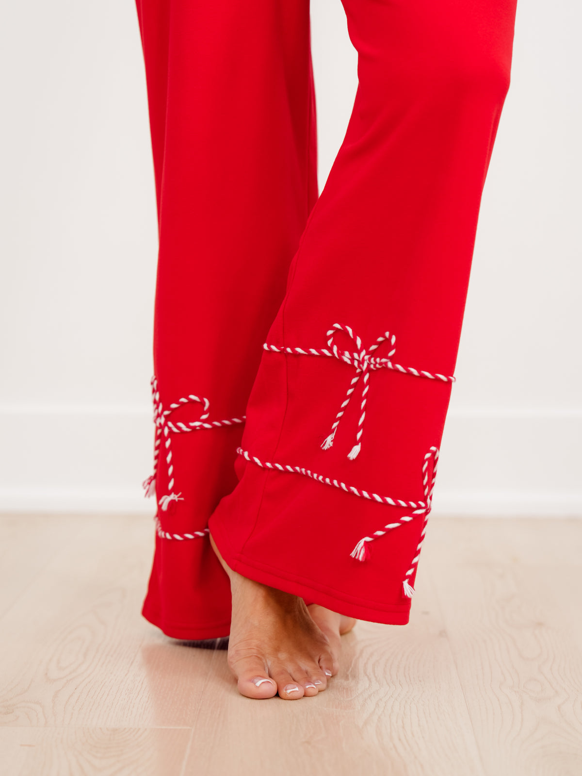 Candy Cane Bows Long Sleeve Top and Pants Lounge Set