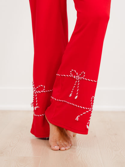 Candy Cane Bows Long Sleeve Top and Pants Lounge Set