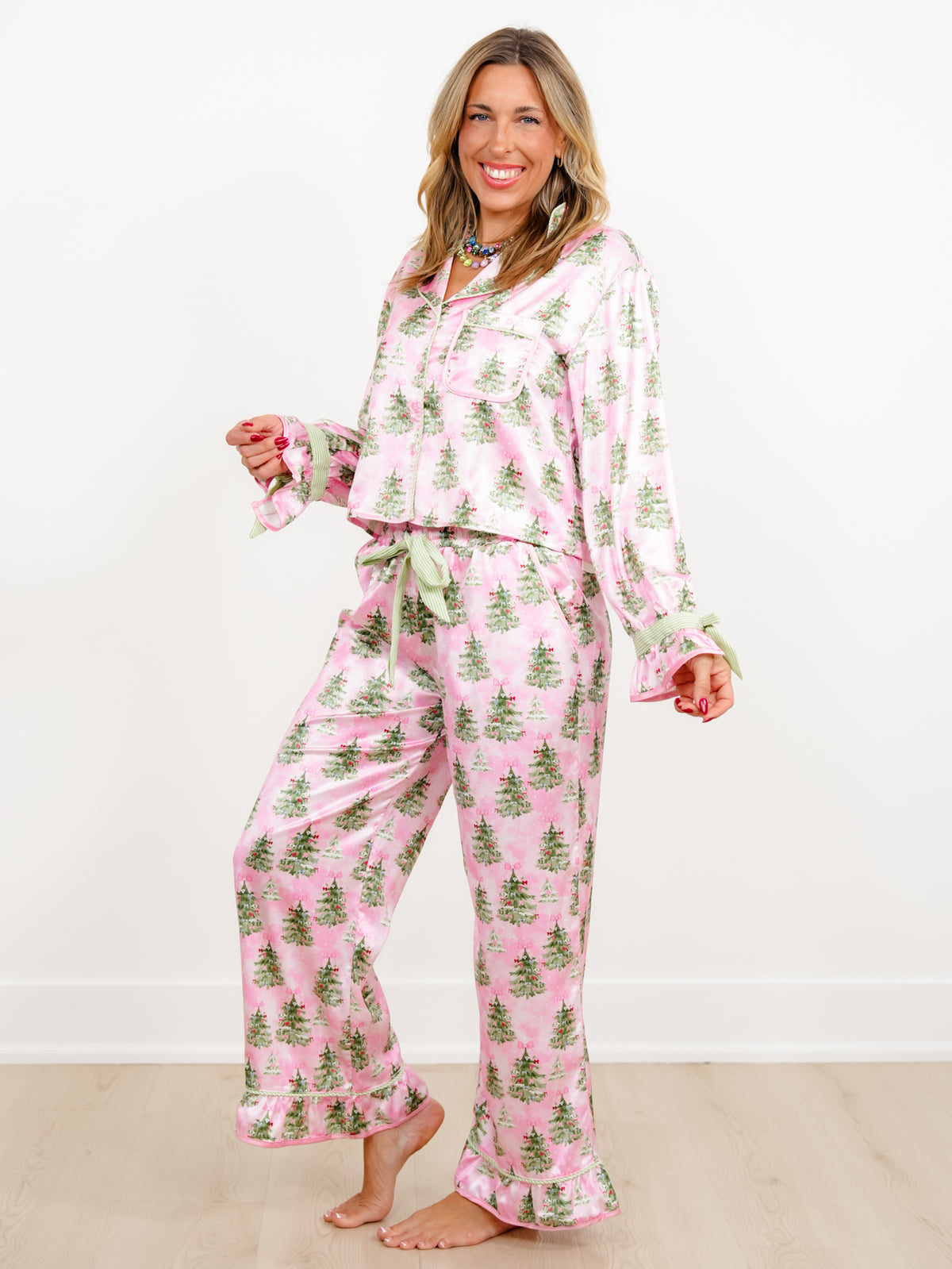 Christmas Tree Print Long Sleeve Top and Pants Lounge Set