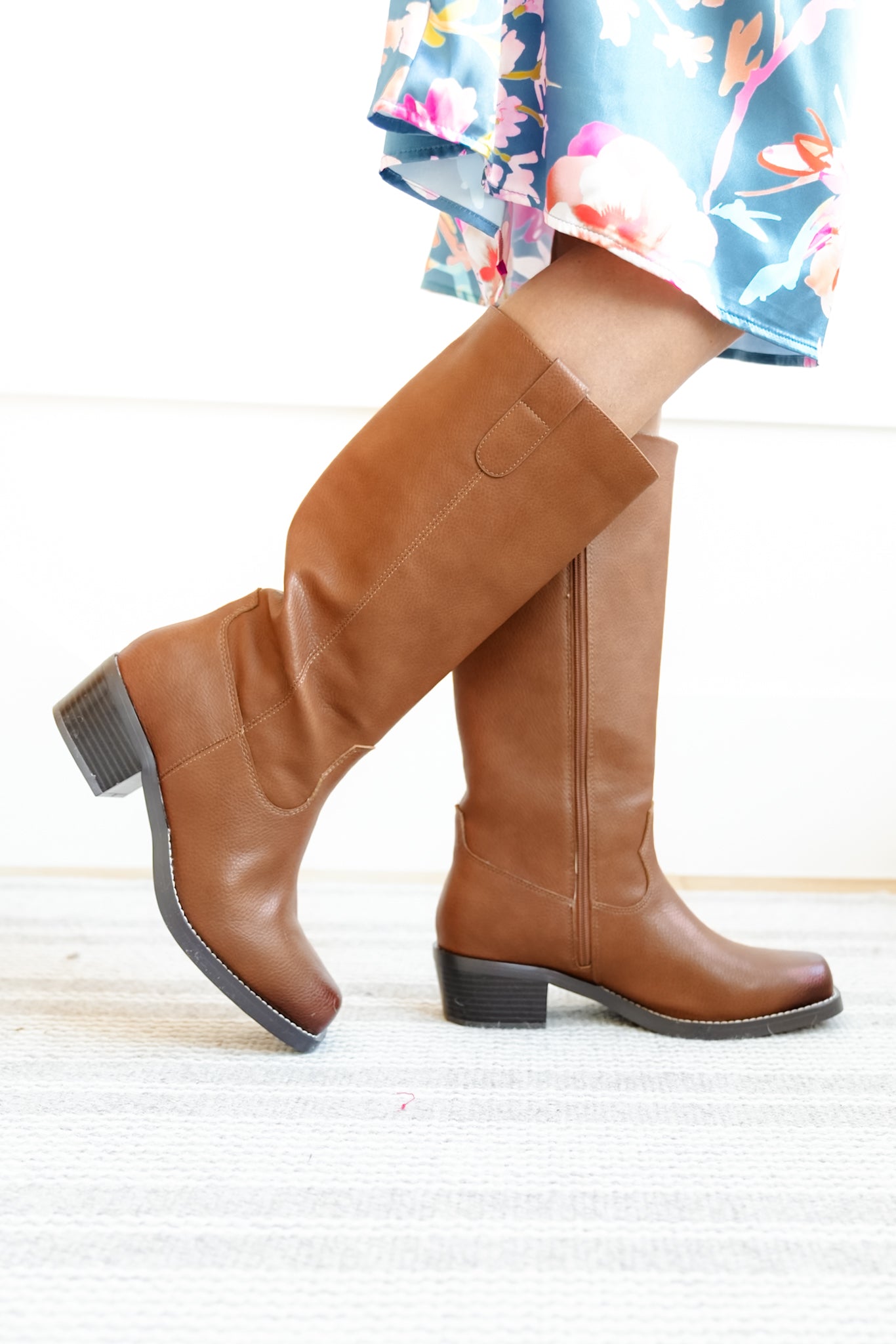 MIA Chic Pull On Knee High Boot with Stacked Heel