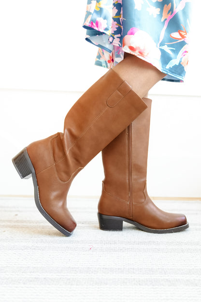 MIA Chic Pull On Knee High Boot with Stacked Heel