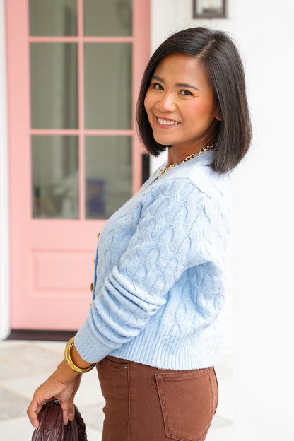 Cable Knit Long Sleeve V-Neck Cardigan