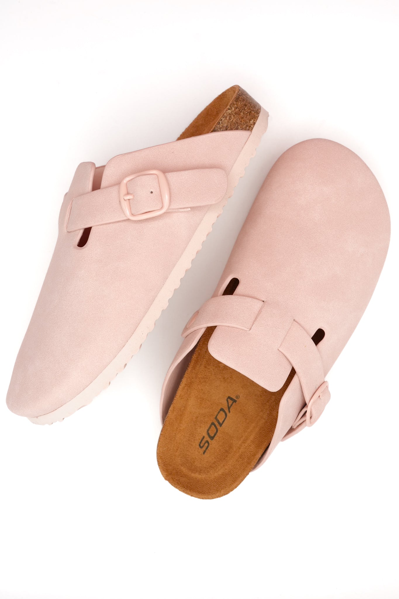 Vegan Suede Buckle Strap Closed Toe Clog Mule