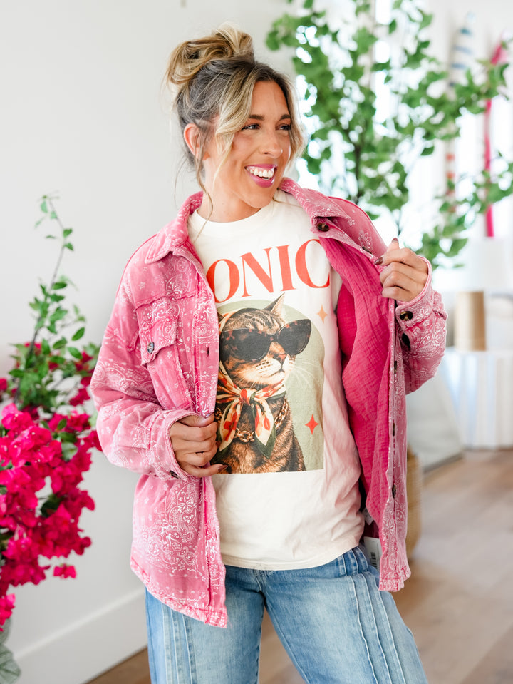 Mineral Wash Paisley Print Long Sleeve Shacket - Freckled Poppy