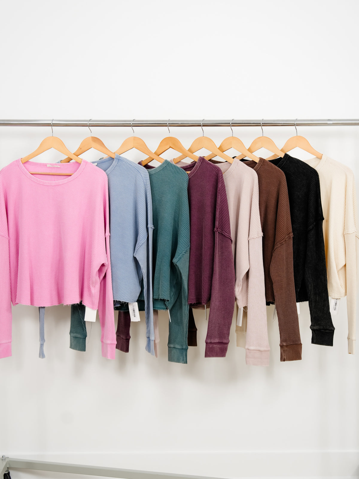 Door Buster! Mineral Wash Waffle Knit Long Sleeve Top - Freckled Poppy