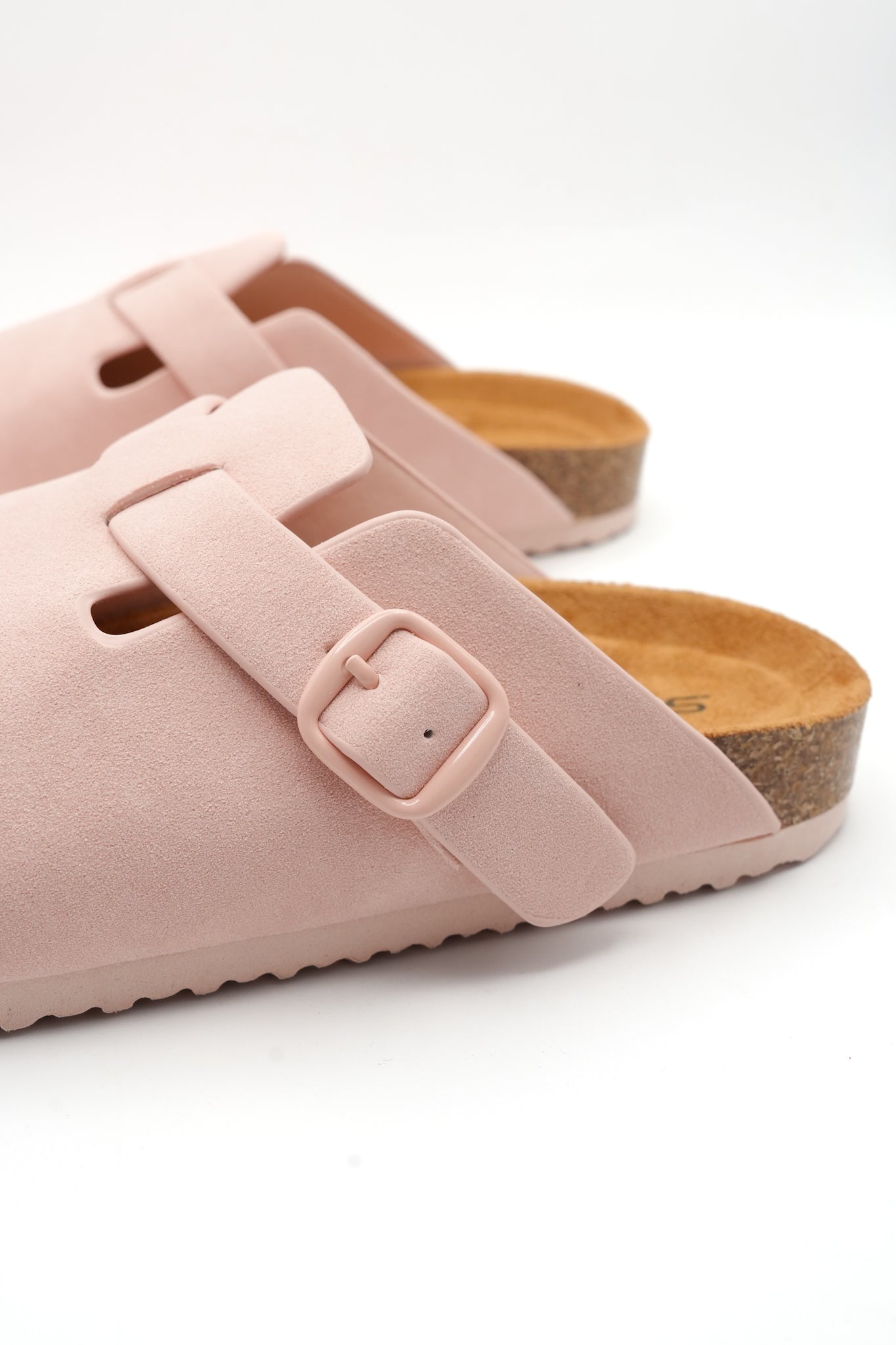 Vegan Suede Buckle Strap Closed Toe Clog Mule