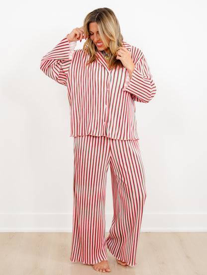 Multi Color Stripe Long Sleeve Top and Pants Lounge Set