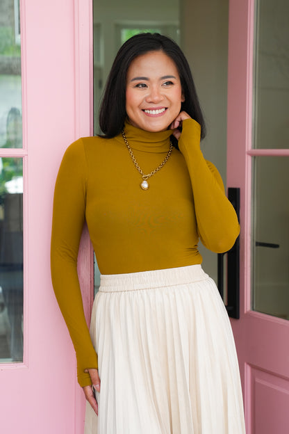 Seamless Long Sleeve Turtleneck Bodysuit with Thumbholes