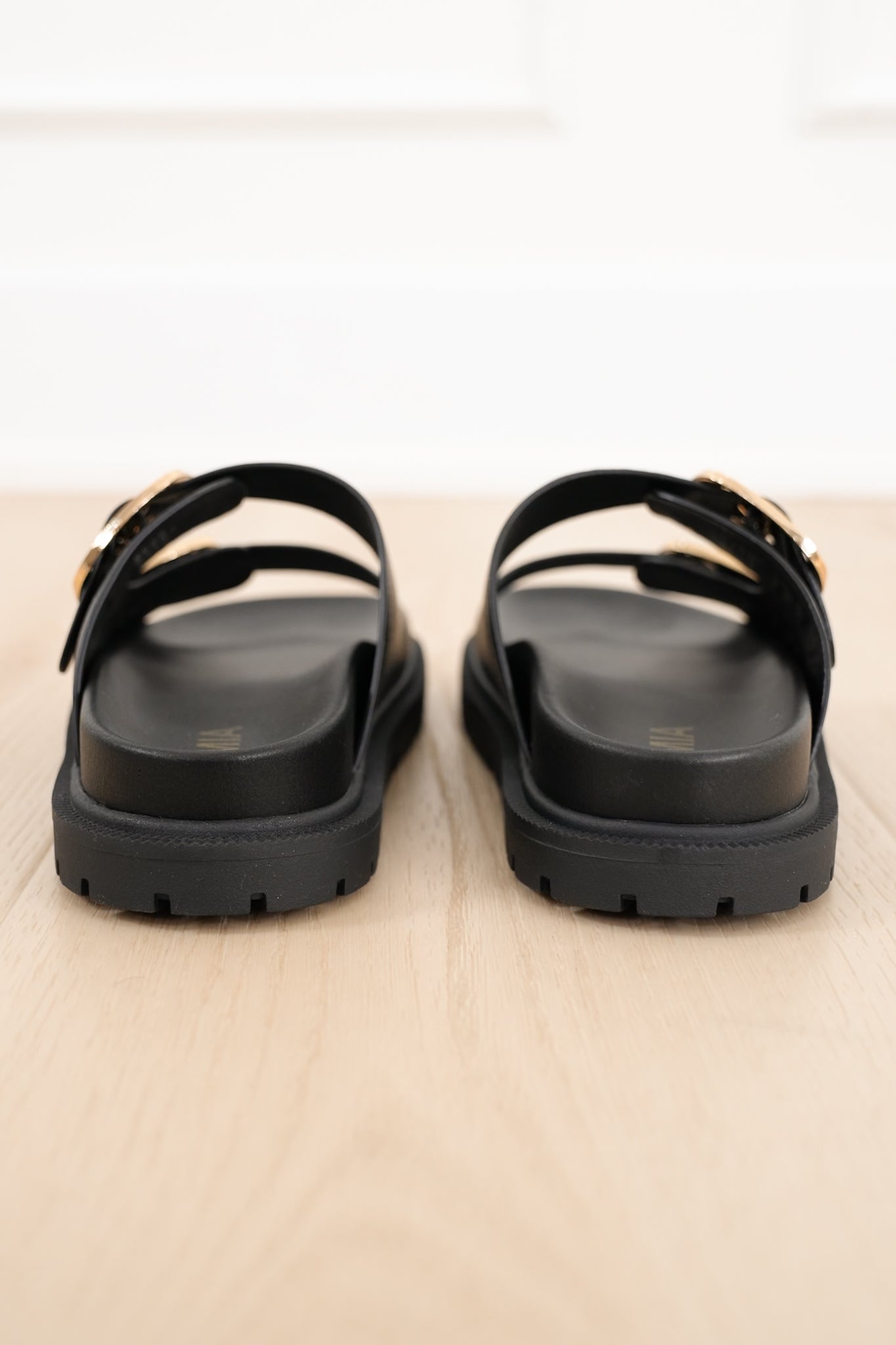 MIA Double Buckle Vegan Leather Platform Slide Sandal