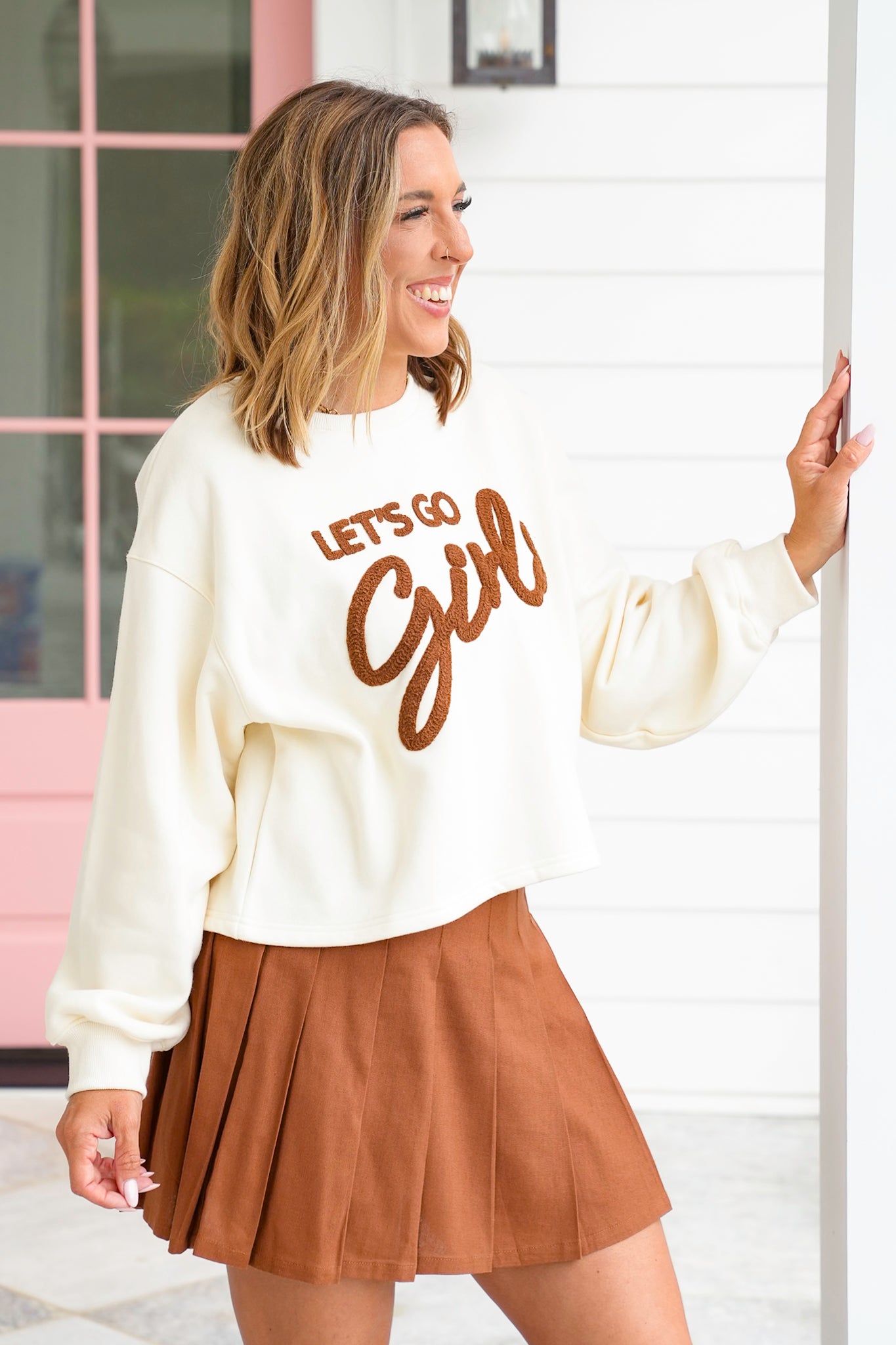 Long Sleeve Crew Neck "Let's Go Girls" Patch Sweatshirt