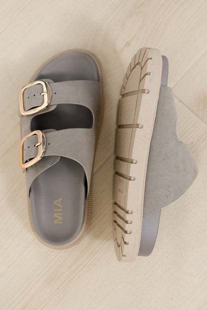 MIA Vegan Suede Double Gold Buckle Platform Slide