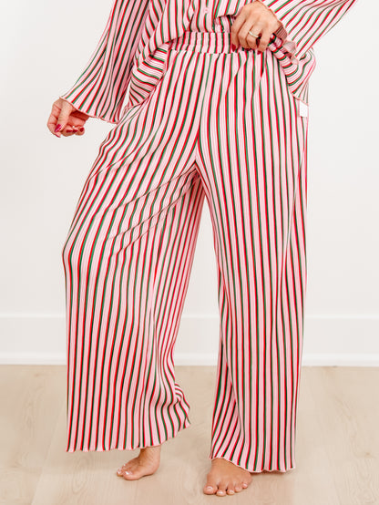 Multi Color Stripe Long Sleeve Top and Pants Lounge Set