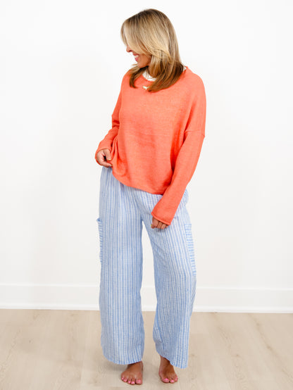 Orange Long Sleeve Drop Shoulder Pullover Sweater
