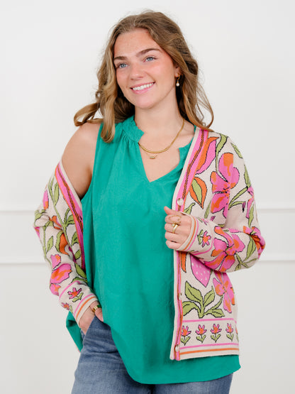Door Buster! Plus/Reg Embroidered Floral Sleeveless V Neck Top