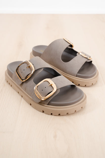 MIA Vegan Suede Double Gold Buckle Platform Slide
