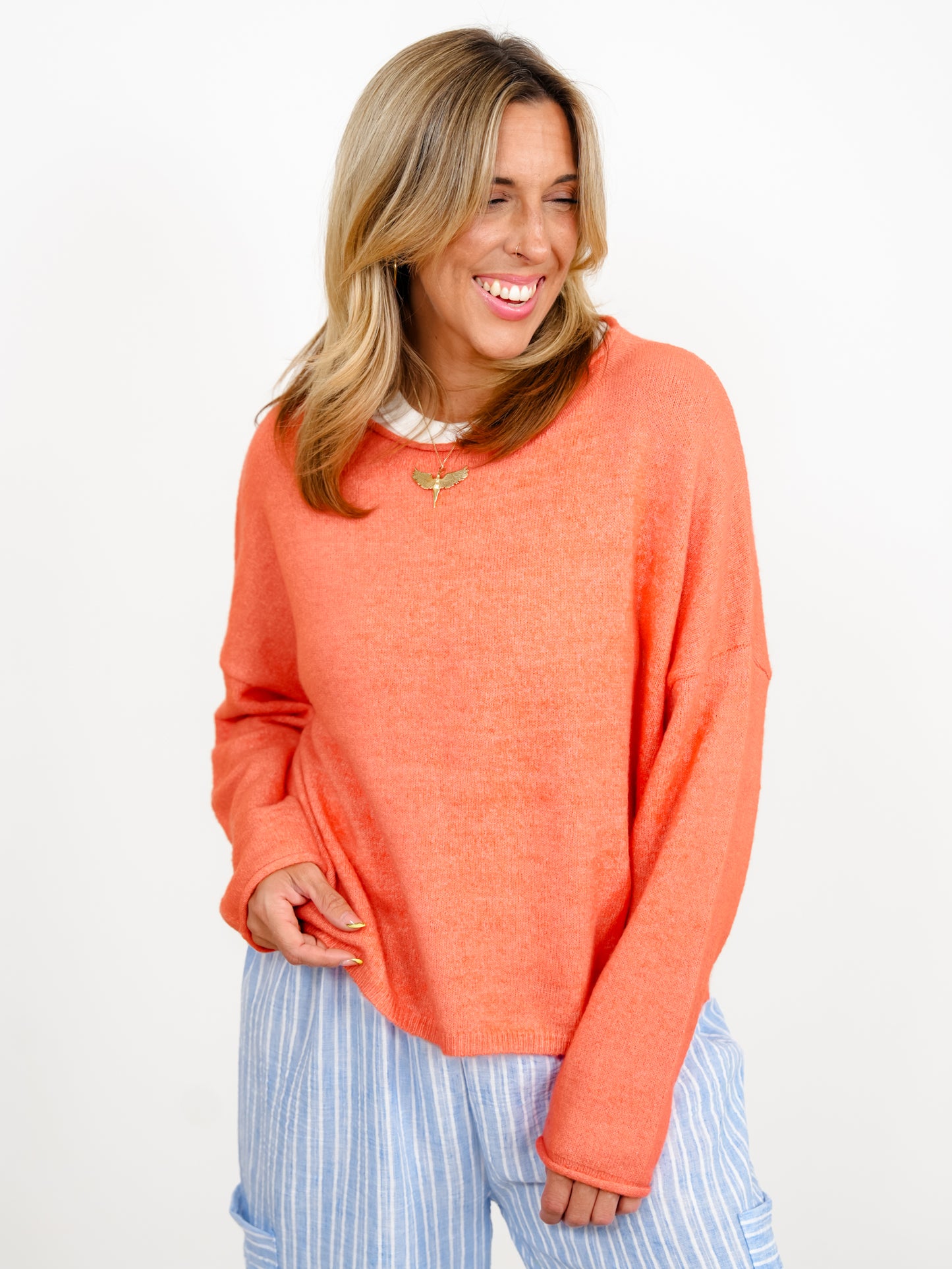 Orange Long Sleeve Drop Shoulder Pullover Sweater