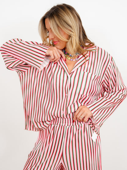 Multi Color Stripe Long Sleeve Top and Pants Lounge Set