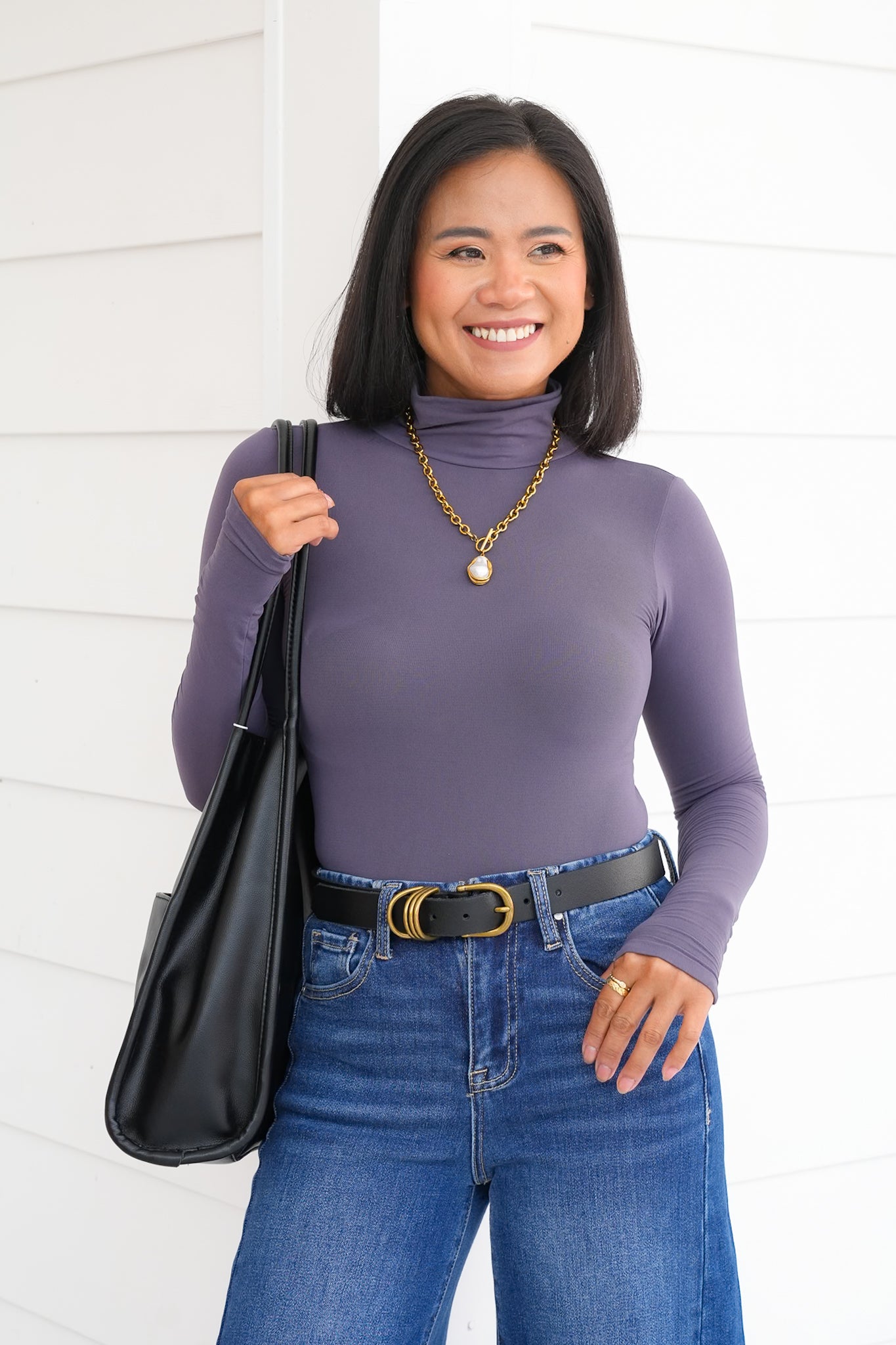 Seamless Long Sleeve Turtleneck Bodysuit with Thumbholes