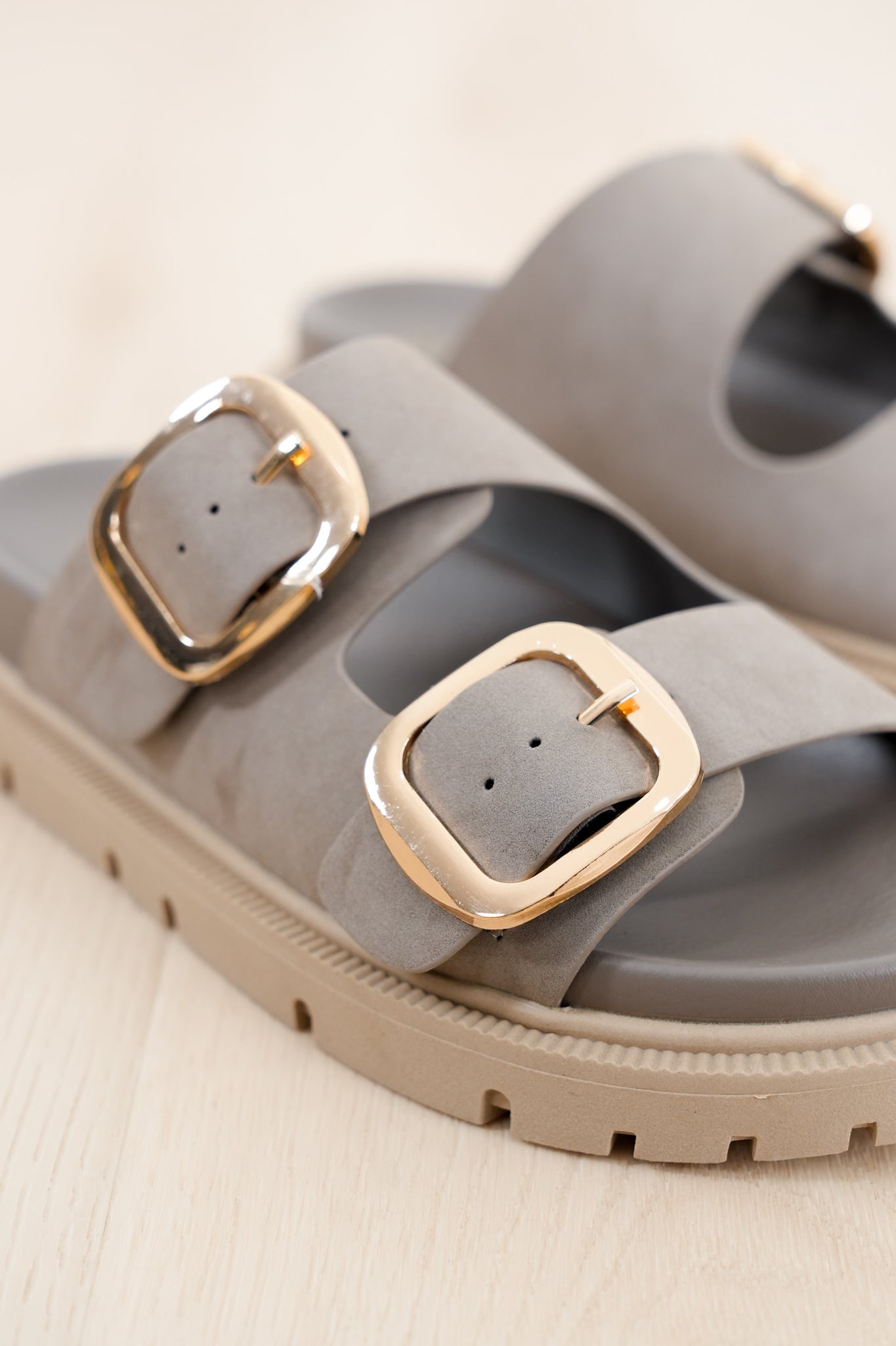 MIA Vegan Suede Double Gold Buckle Platform Slide