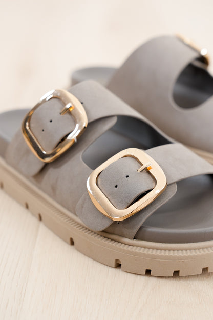MIA Vegan Suede Double Gold Buckle Platform Slide