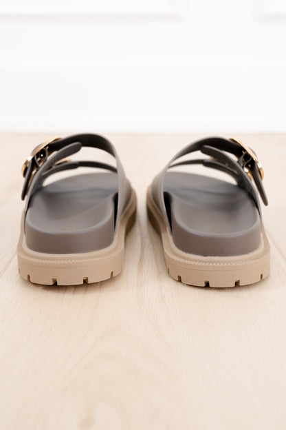 MIA Vegan Suede Double Gold Buckle Platform Slide