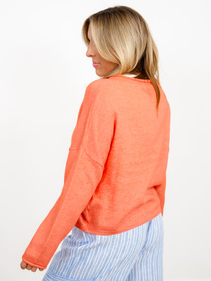 Orange Long Sleeve Drop Shoulder Pullover Sweater