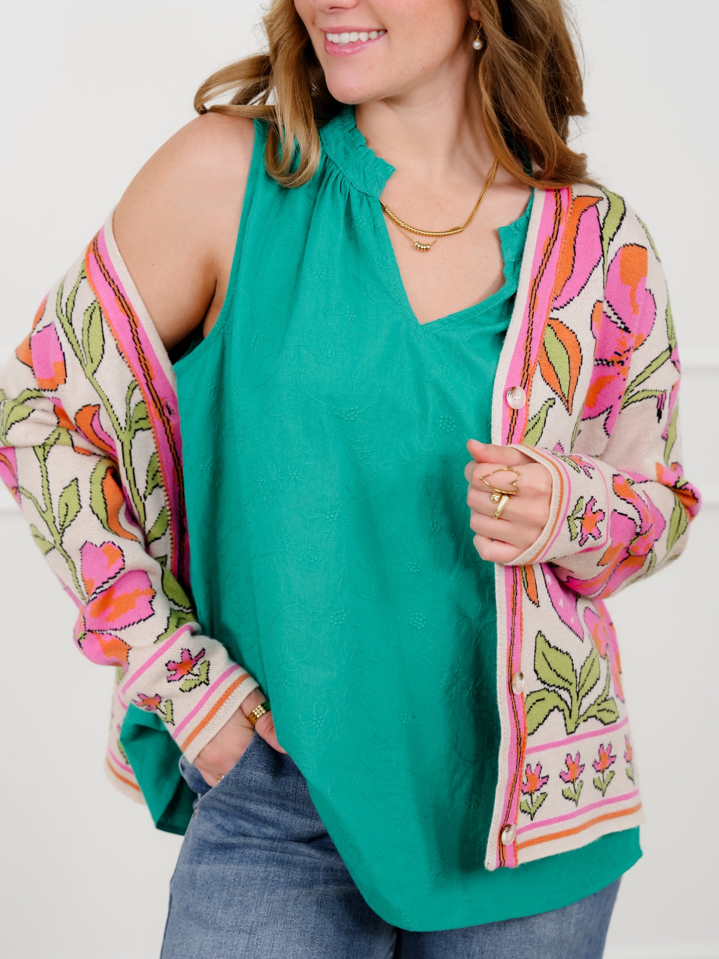 Door Buster! Plus/Reg Embroidered Floral Sleeveless V Neck Top