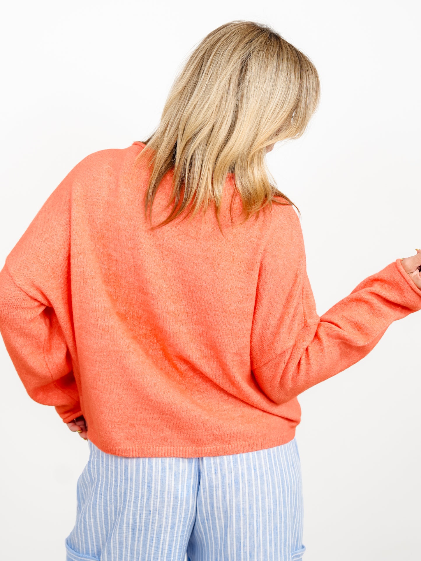 Orange Long Sleeve Drop Shoulder Pullover Sweater
