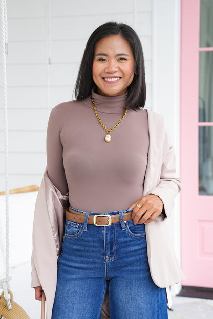 Seamless Long Sleeve Turtleneck Bodysuit with Thumbholes