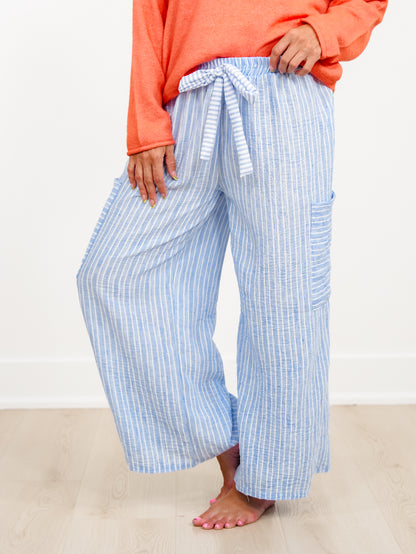 Plus/Reg Stripe Pattern Wide Leg Pants With Pockets
