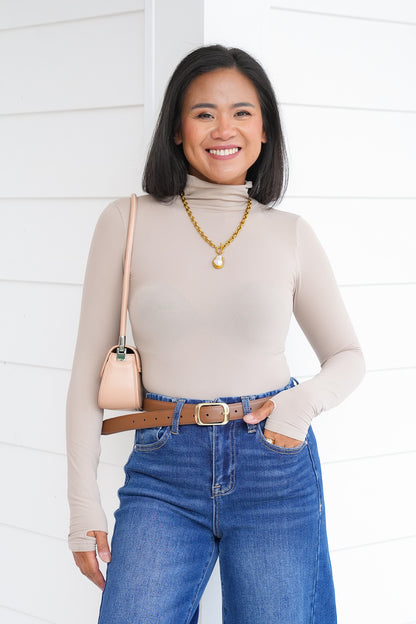 Seamless Long Sleeve Turtleneck Bodysuit with Thumbholes