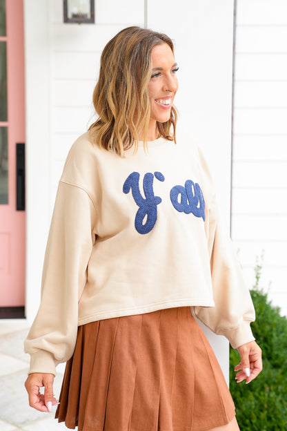 Long Sleeve Crew Neck "Y'all" Patch Sweatshirt