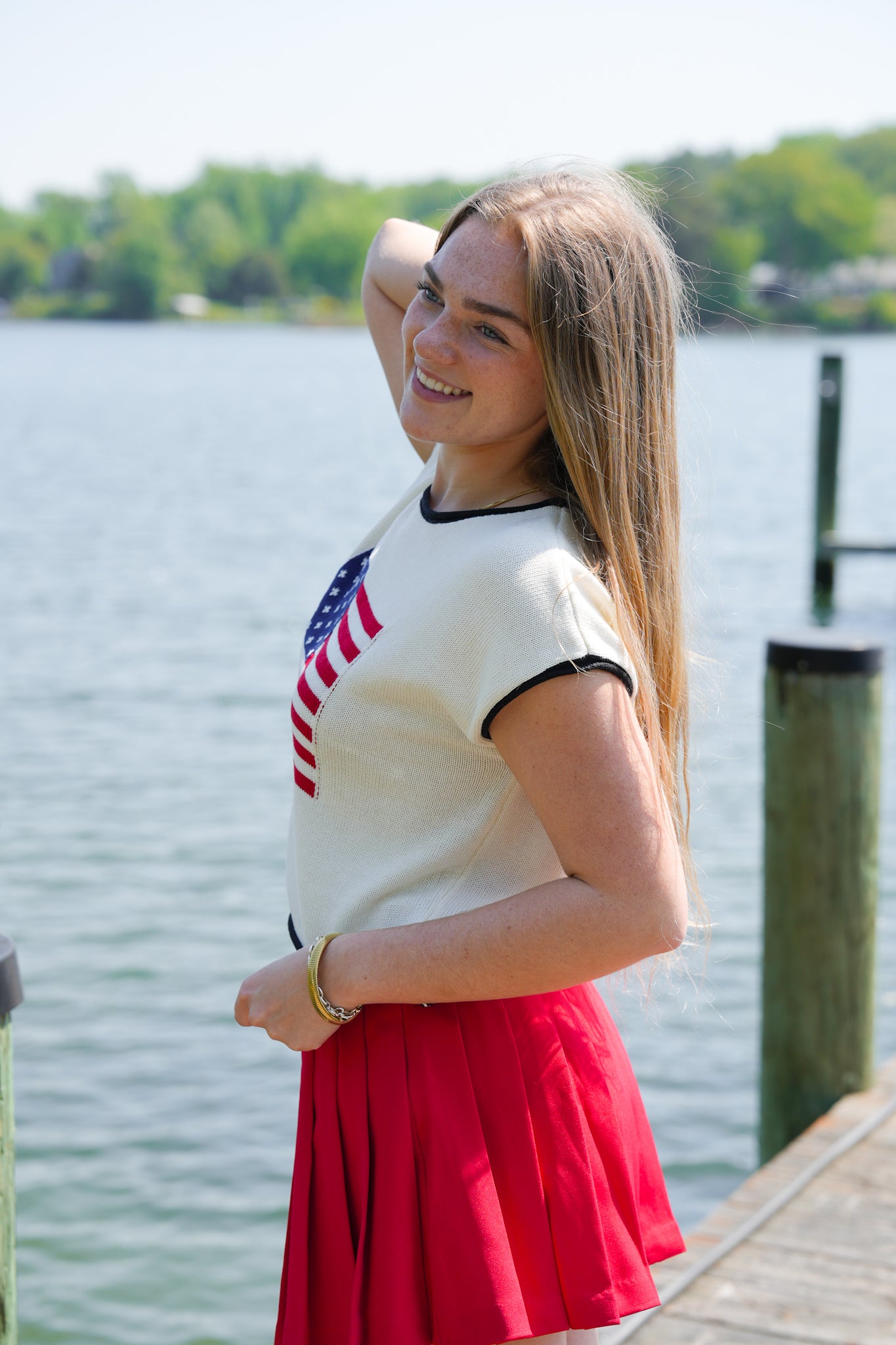 juemi 完売商品 short American sleeve knit Navy Short Sleeve Knit Top with American Flag – Freckled Poppy