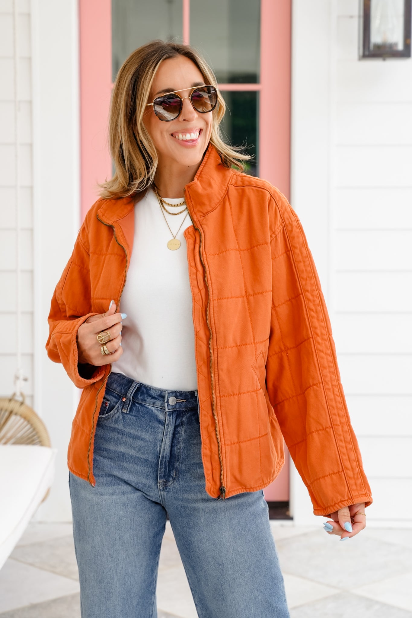 Washed Quilted Long Sleeve Zip-Up Jacket