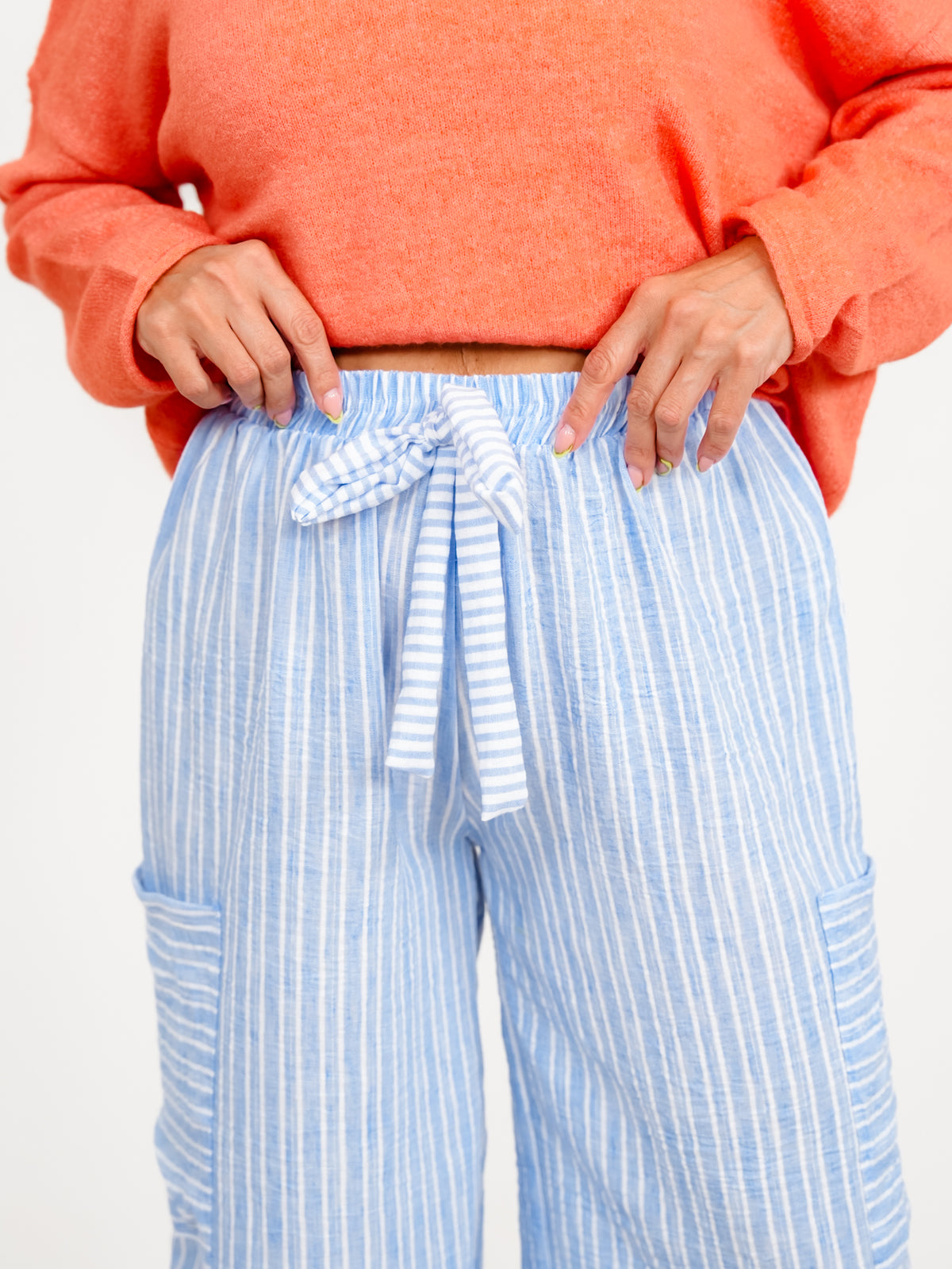 Plus/Reg Stripe Pattern Wide Leg Pants With Pockets