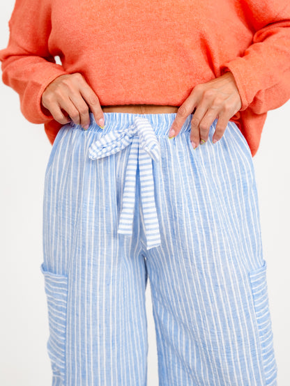 Plus/Reg Stripe Pattern Wide Leg Pants With Pockets