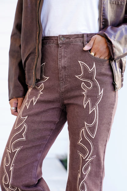 Western Embroidered High Waist Jeans