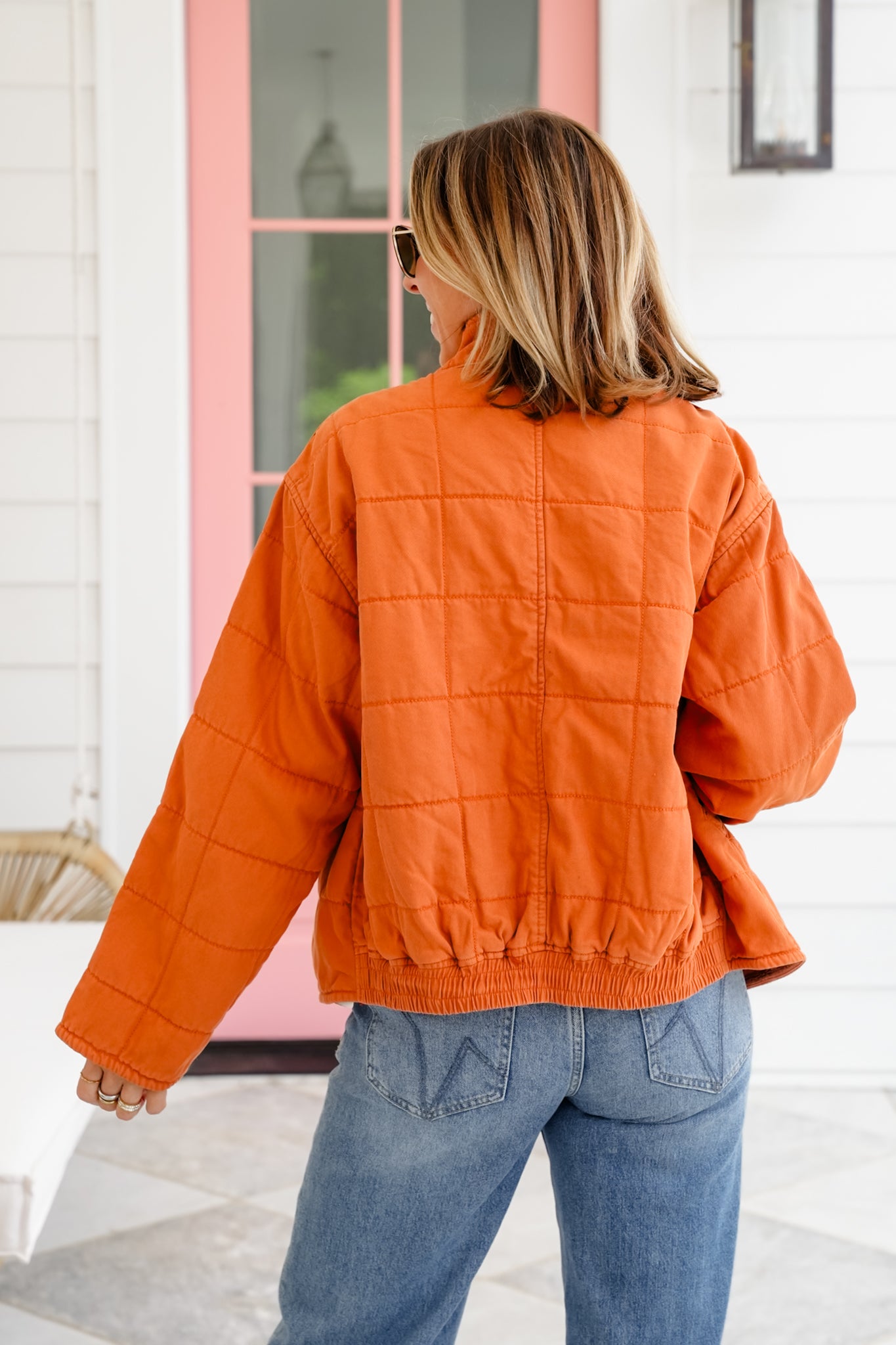 Washed Quilted Long Sleeve Zip-Up Jacket