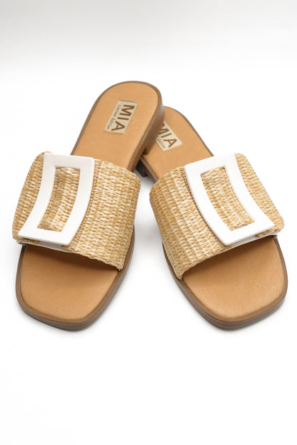 MIA Woven Raffia Buckle Slide Sandal