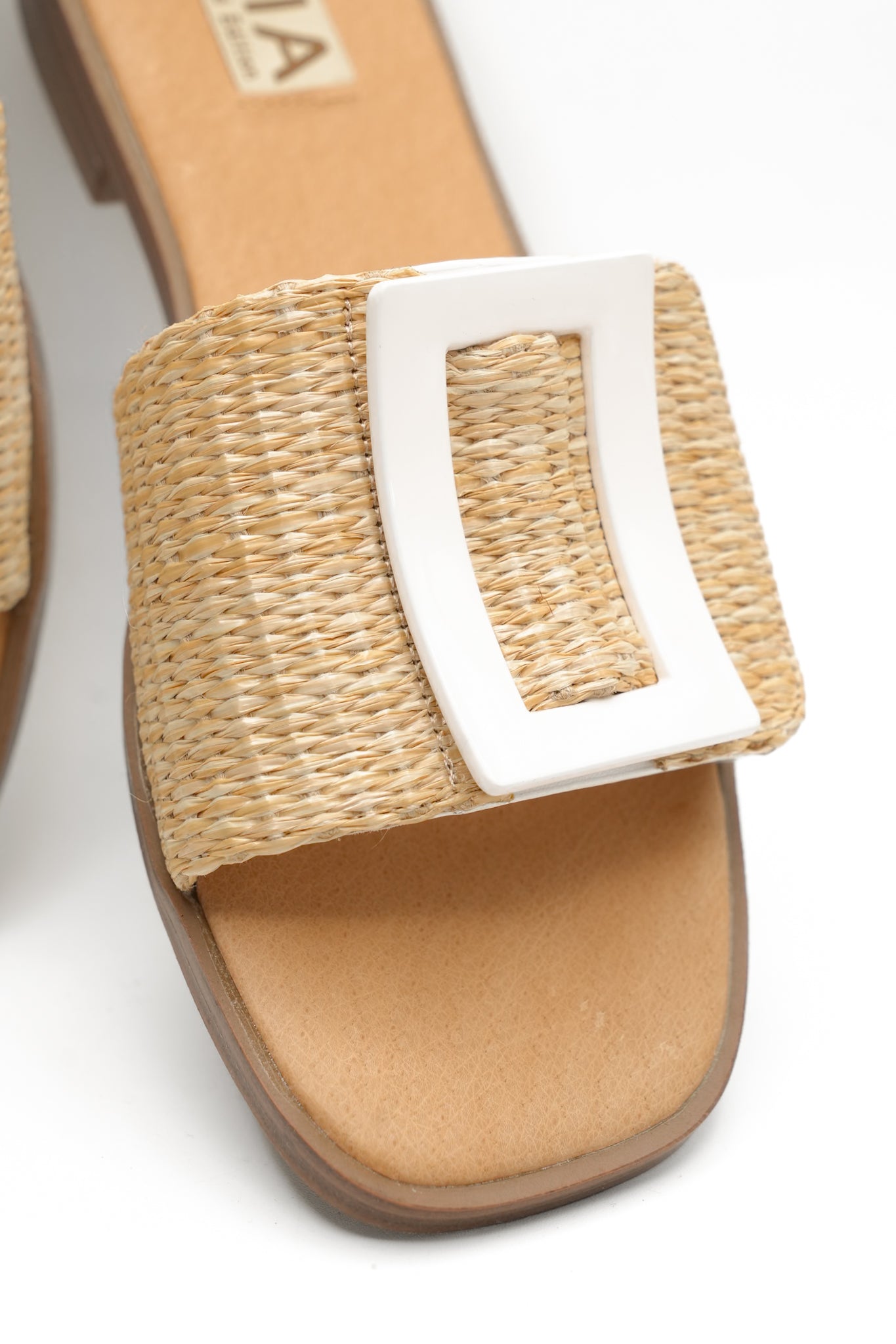 MIA Woven Raffia Buckle Slide Sandal