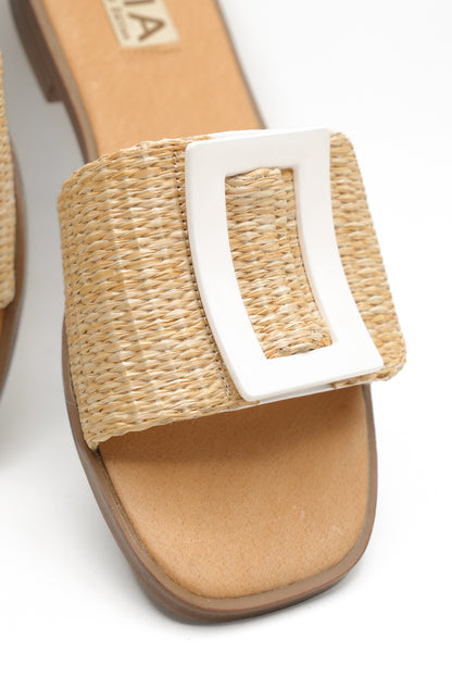 MIA Woven Raffia Buckle Slide Sandal