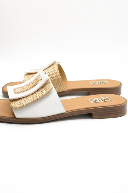 MIA Woven Raffia Buckle Slide Sandal