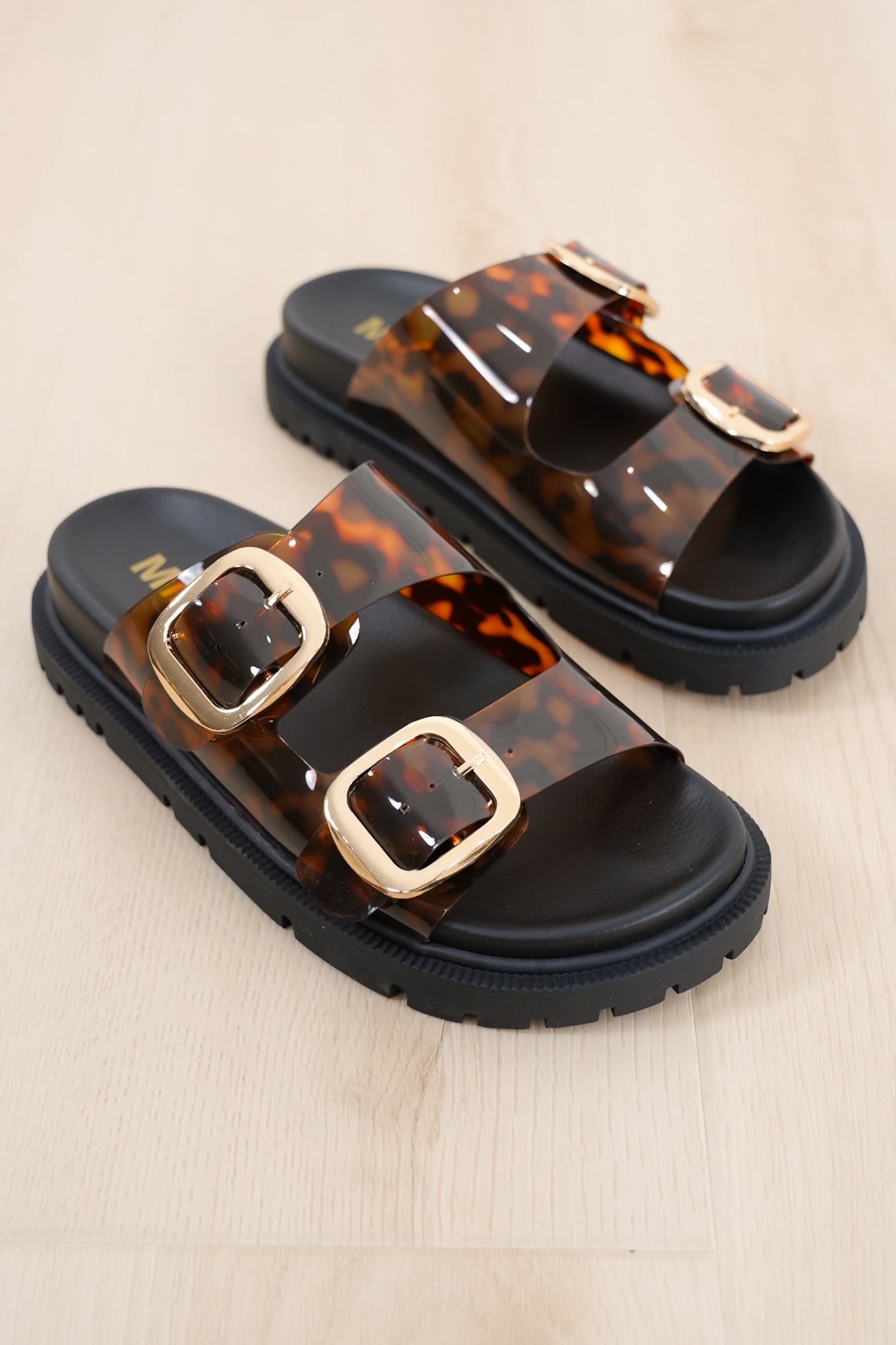 MIA Transparent Animal Print Double Buckle Platform Slide Sandal